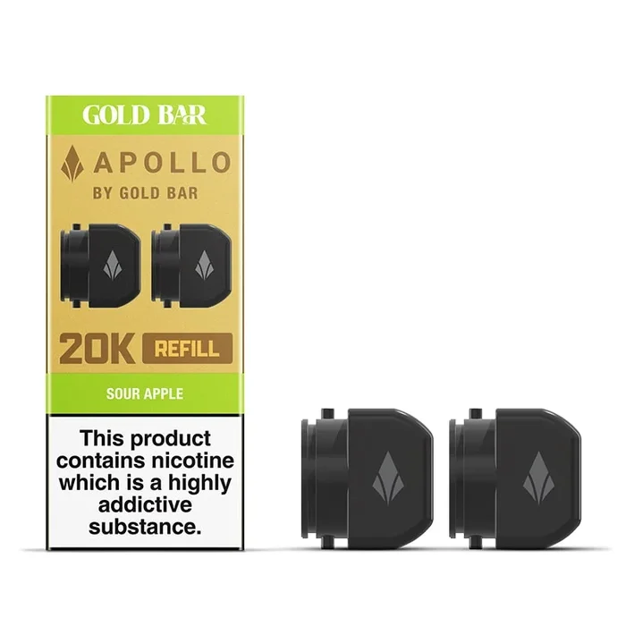 Gold Bar Apollo Sour Apple Prefilled Vape Pods 20mg – 2 Pods