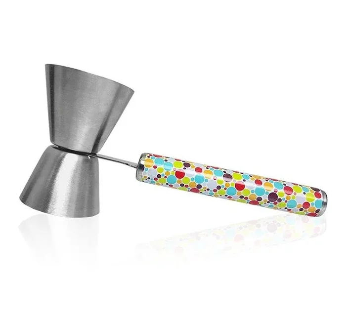 Jigger with Printed Handle Design – Retro Dots – .75oz x 1.25oz