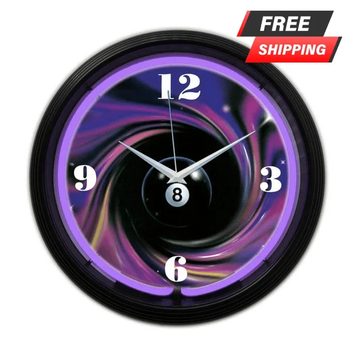 Neon Clock – Eight Ball Swirl – 15″ Diameter