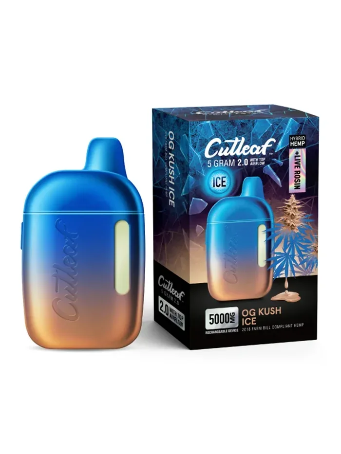 OGKushIceCutleafLiveRosinDisposableVape5G OG Kush Ice Cutleaf Live Rosin Disposable Vape 5G