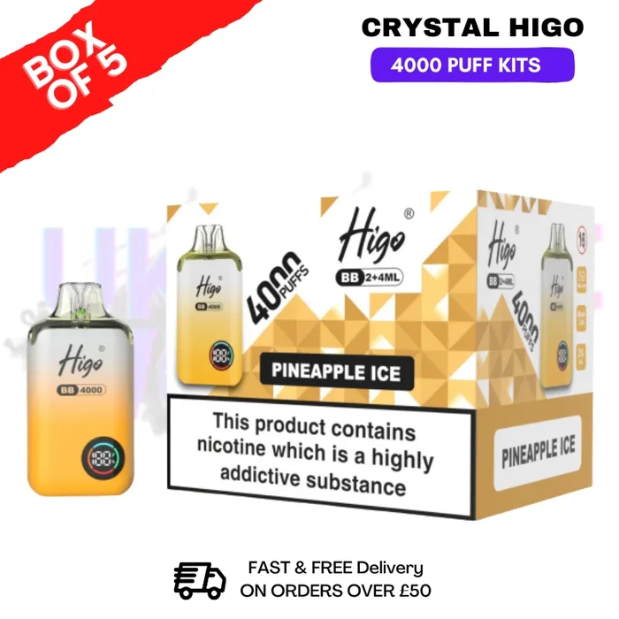 Pineapple ICE Crystal Higo 4000 Pod Kits Box Of 5