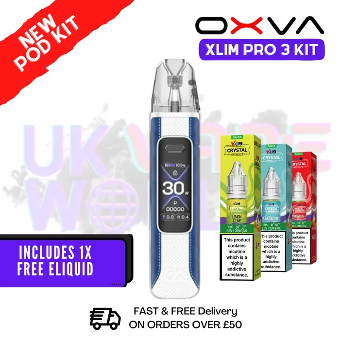 Sky Blue Oxva Xlim Pro 3 Pod Kit + Free Nic Salt